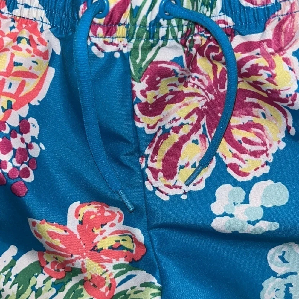 Gymboree Kids L 10-12 Blue Pineapple Floral‎ Swim Trunks Beach Shorts
